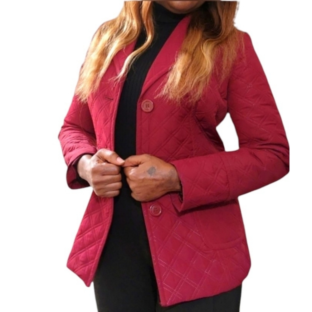 New York & Company Quited Button front V-neck jacket Wine Red Size S